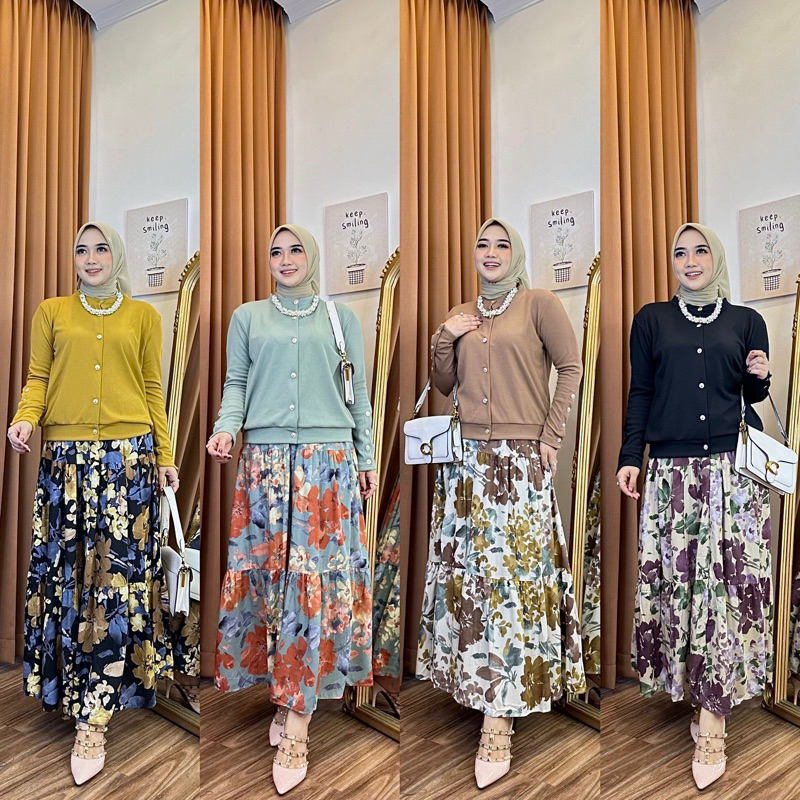 TATAOS BANGKOK ZARRA*** NILA VENYA LUCIA ONE SET SETELAN ROK BUNGA PLISKET & KEMEJA BLOUSE BASIC POL