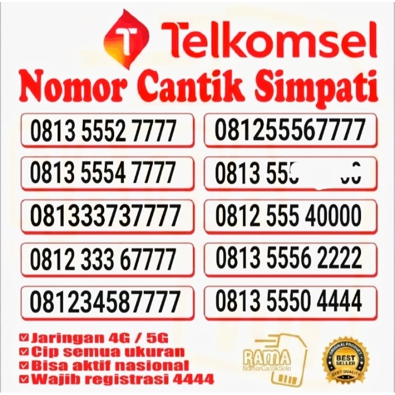 Nomor Cantik Simpati kwarted 7777 0000 Nomor Cantik Telkomsel
