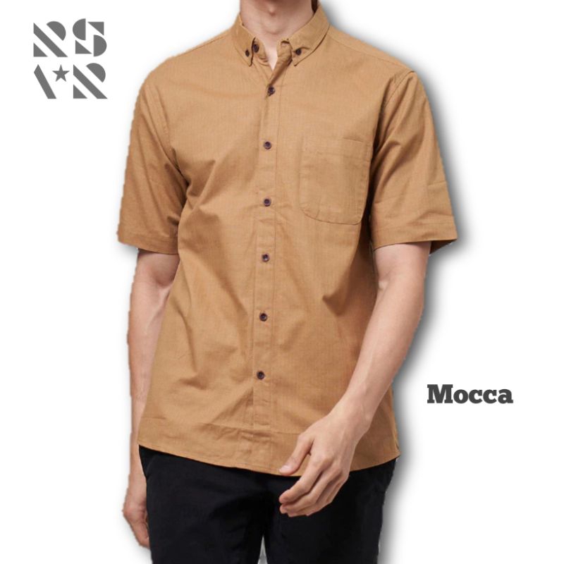 KEMEJA PRIA LENGAN PENDEK WARNA MOCCA|HEM KANTOR WARNA MOCCA|KEMEJA KERJA WARNA MOCCA BAHAN KATUN PR