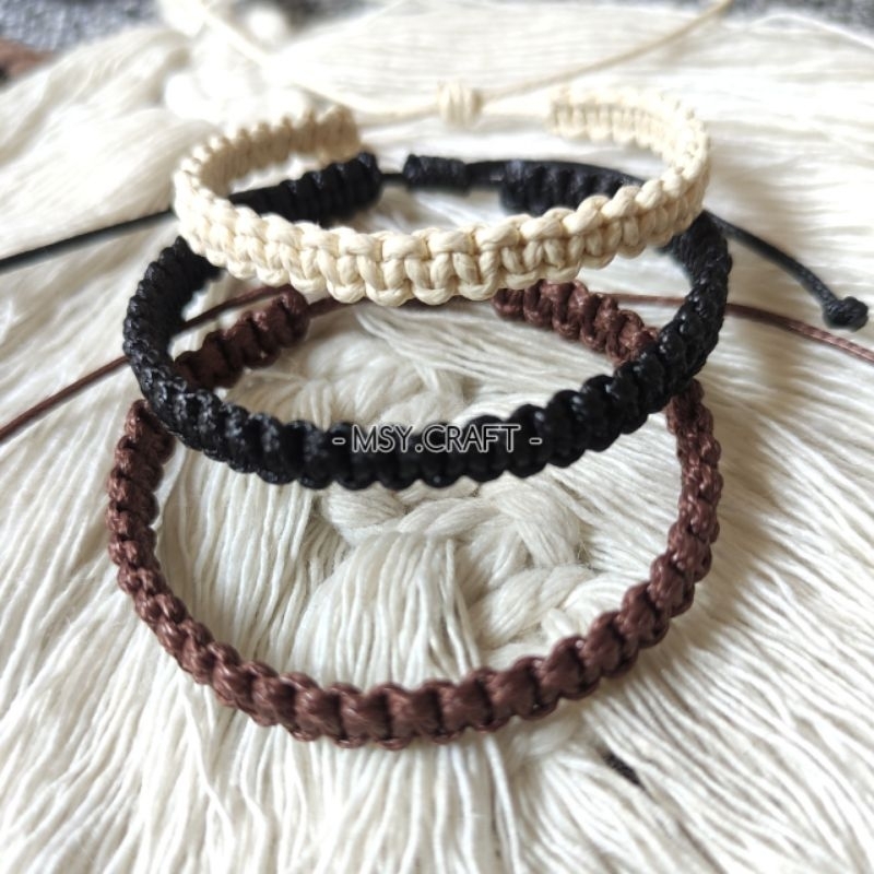 Gelang Tali Anyam Polos Tali Korea 1mm Kepang Anyam Hitam Putih Coklat