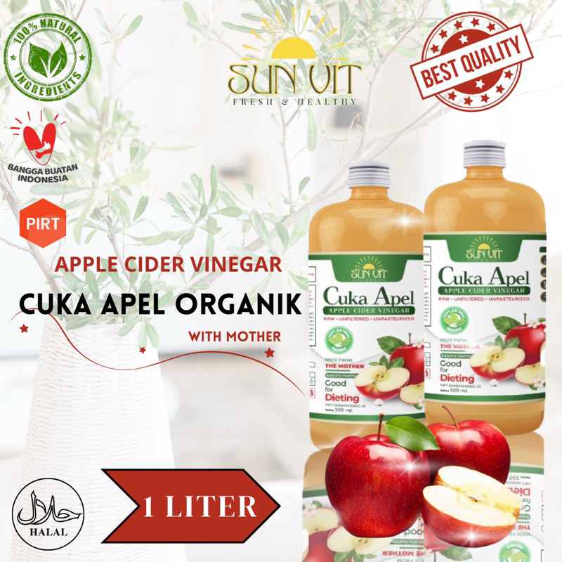 

1 LITER Cuka Apel With The Mother Pure Apple Cider Vinegar Pelangsing Detox Penurun Berat Badan by SunVit