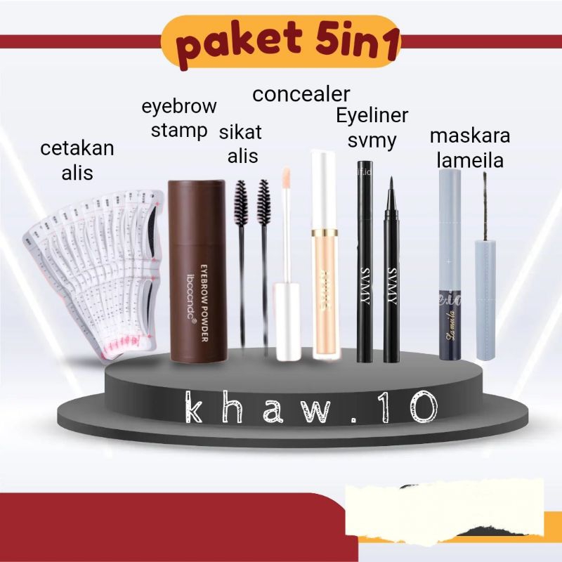 Paket Ngalis viral 5in1 eyebrow stamp concealer eyeliner maskara cetakan alis
