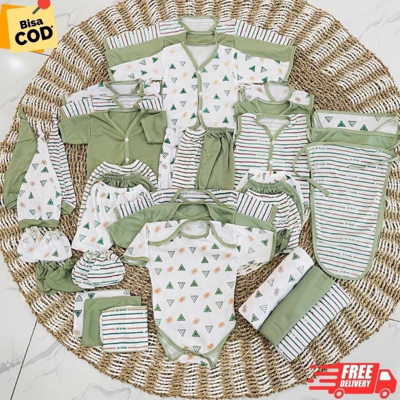 39pcs Paket Lahiran Lengkap Baju Bayi Celana Bayi Baru Lahir Seri Hijau sage