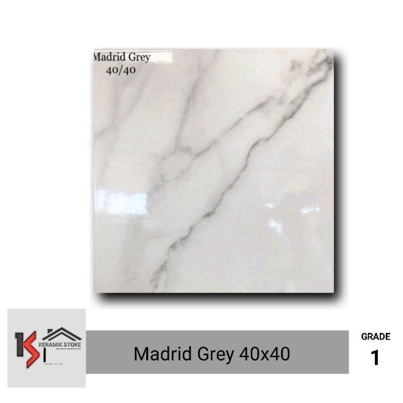 Keramik Lantai 40x40 Putih Carara Corak Madrid Grey Asia Tile