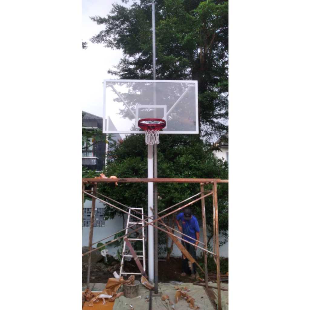 TIANG BASKET TANAM STANDAR PERBASI PAPAN PANTUL AKRILIK RING BASKET