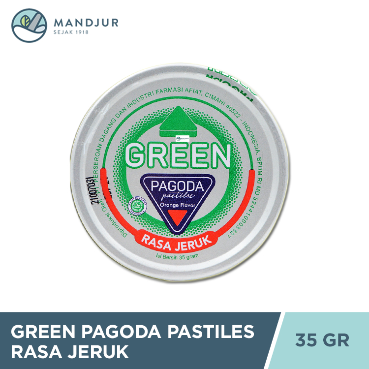 

Green Pagoda Pastiles 35 Gram - Permen Pelega Tengggorokan Rasa Jeruk