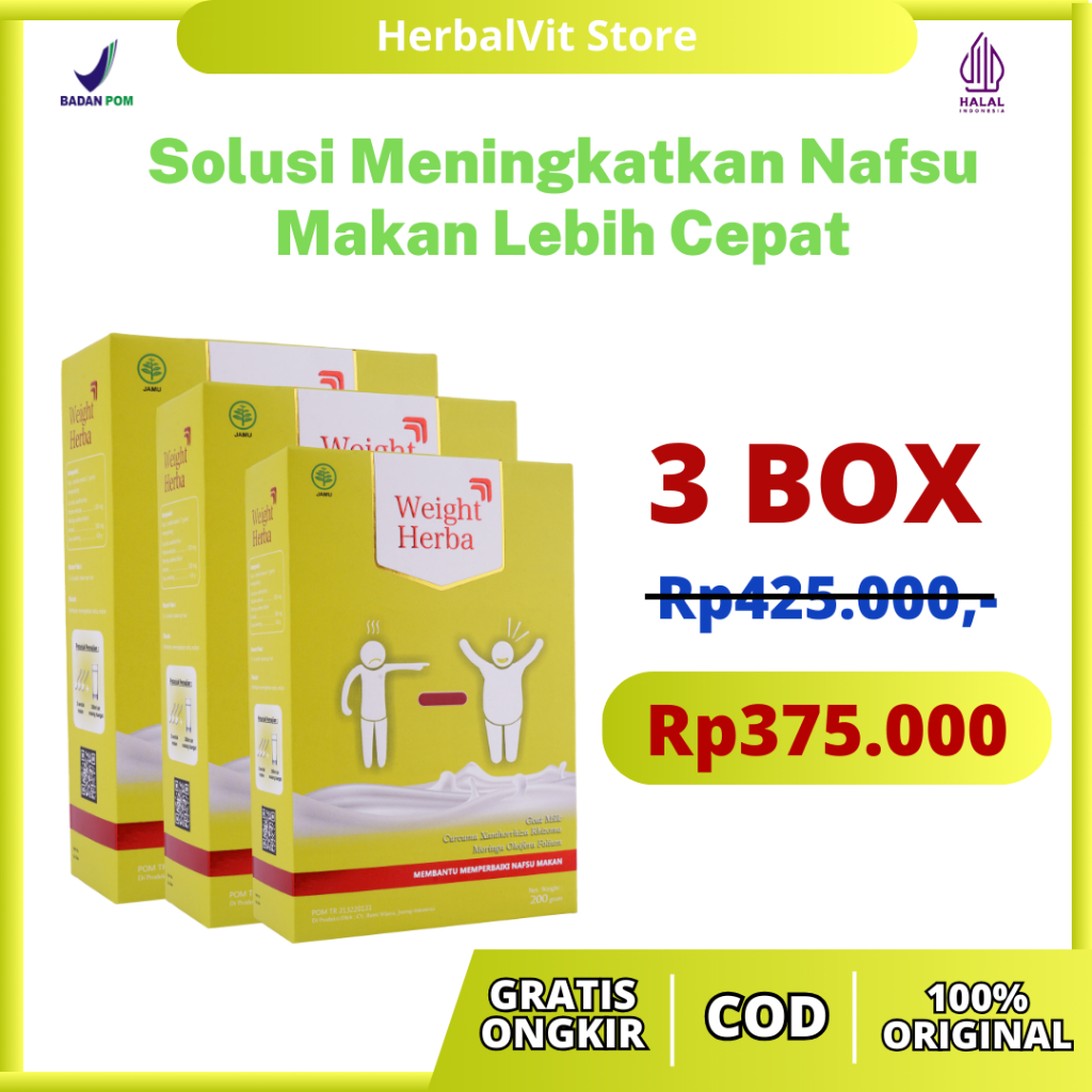 

Paket 3 Box Weight Herba - Solusi Meningkatkan Nafsu Makan Lebih Cepat