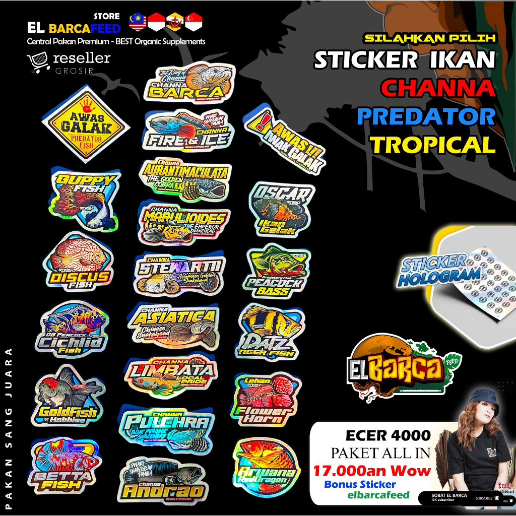 

STICKER IKAN CHANNA, PREDATOR, IKAN HIAS TROPICAL Hologram premium anti air