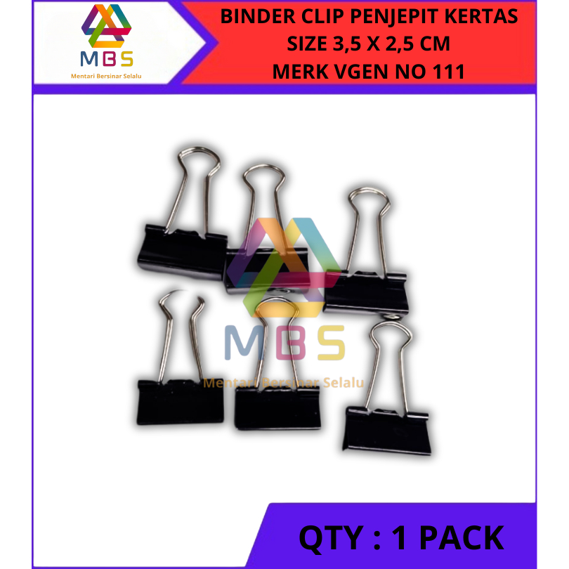 

BINDER CLIP PENJEPIT KERTAS SIZE 3,5 CM MERK VGEN NO 111 KLIP KERTAS DOKUMEN