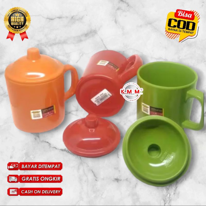 1 Pcs Gelas Mug Gagang Tutup 360 Ml - Melamin Golden Dragon B0203C