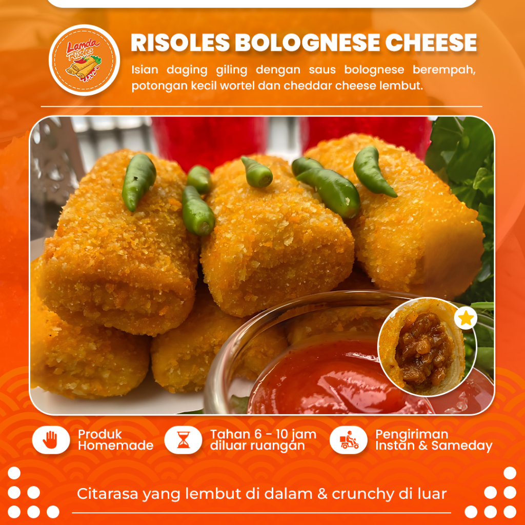 

Risol Bolognese Cheese Frozen Food Risoles Isian Daging Giling Wortel Cheddar Cheese Lembut Isi 8Pcs