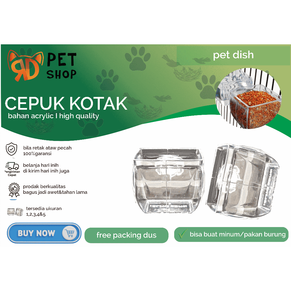 CEPUK WADAH PAKAN MINUM BURUNG KOTAK