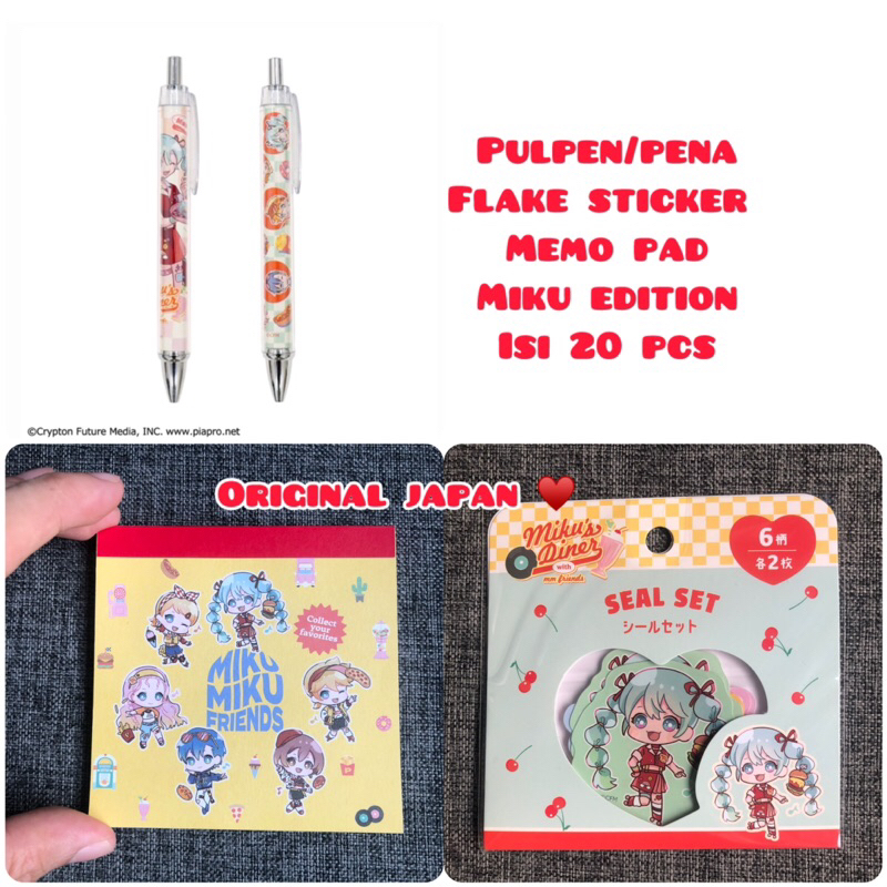Pulpen flake sticker stiker memo pad karakter hatsune miku original from Jepang