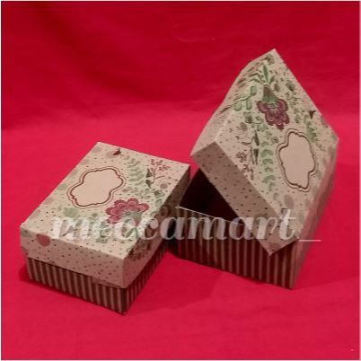 

PROMO!!!!Kardus Snack/Nasi coklat motif ukuran 14x10x7 ECER (PER PCS)