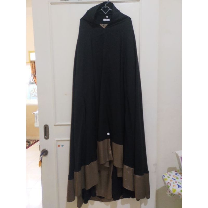 preloved set gamis Khimar jetblack mix brown elegant by Zidni.id