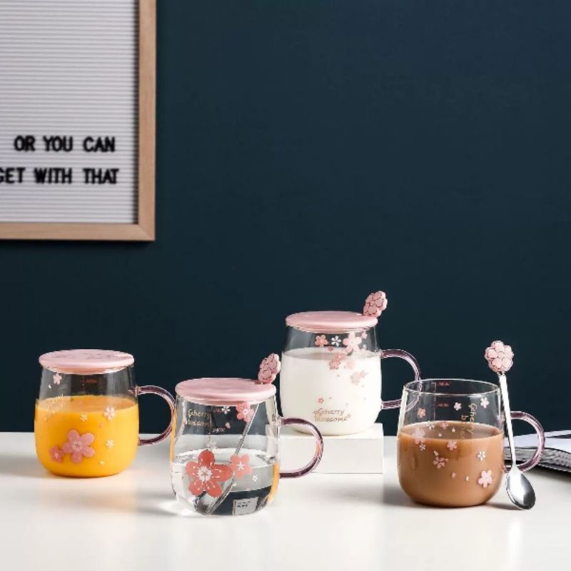 Gelas Kaca Aesthetic | Gelas kaca unik | Mug Tutup | Gelas Kaca Minum Unik