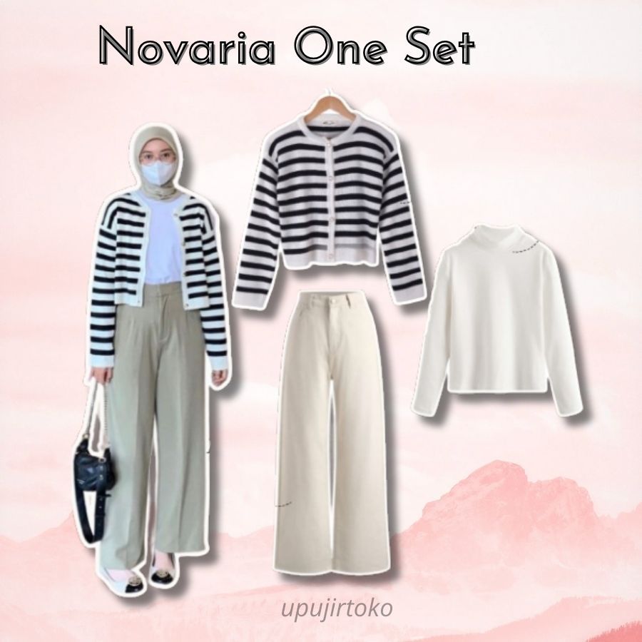 Novaria One Set | Outfit Cewek Hangout|Kondangan|Kuliah - One Set Korean Style - One Set Wanita Keki