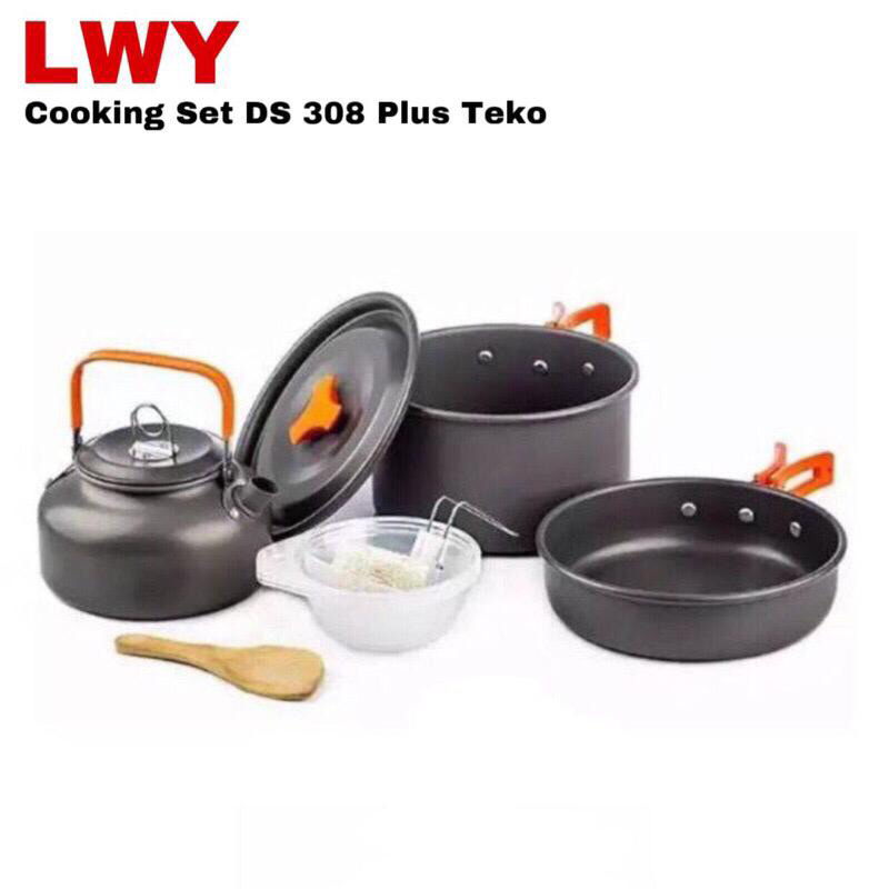 Cooking Set LWY DS 308 Plus Teko Alat Masak Camping Piknik Traveling - Nesting Masak 3-4 Porsi Orang