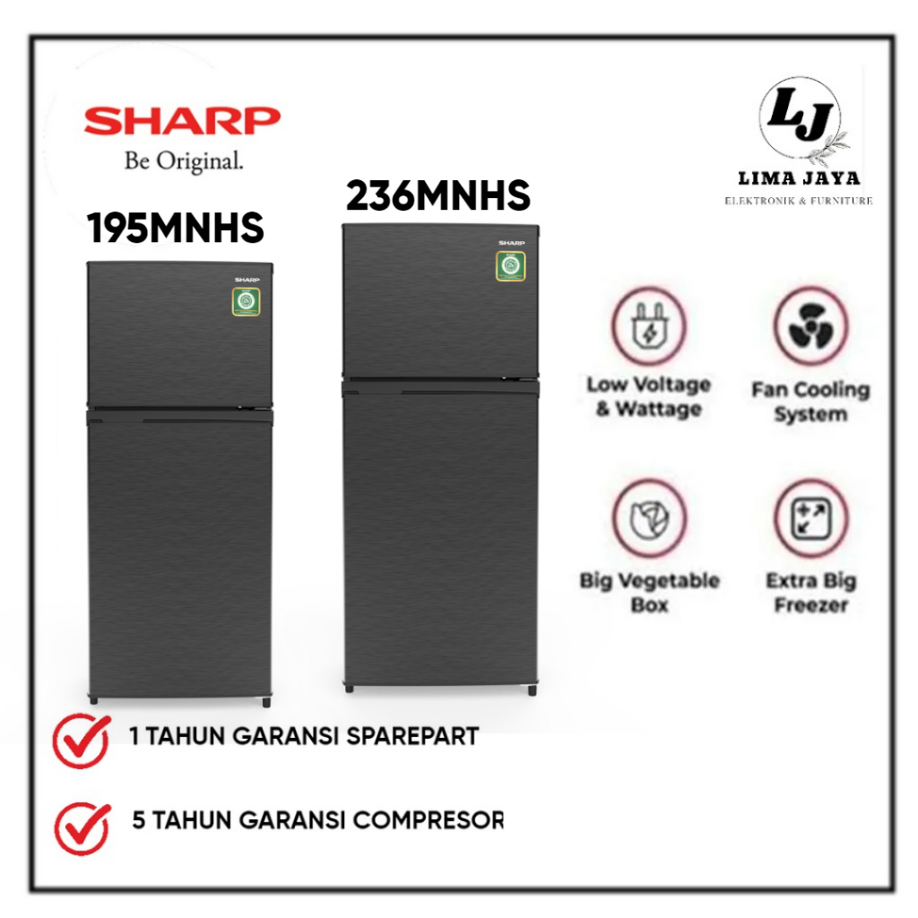 Kulkas 2 Pintu SHARP SJ195MNHS / 236MNHS Kulkas Sharp Dua Pintu