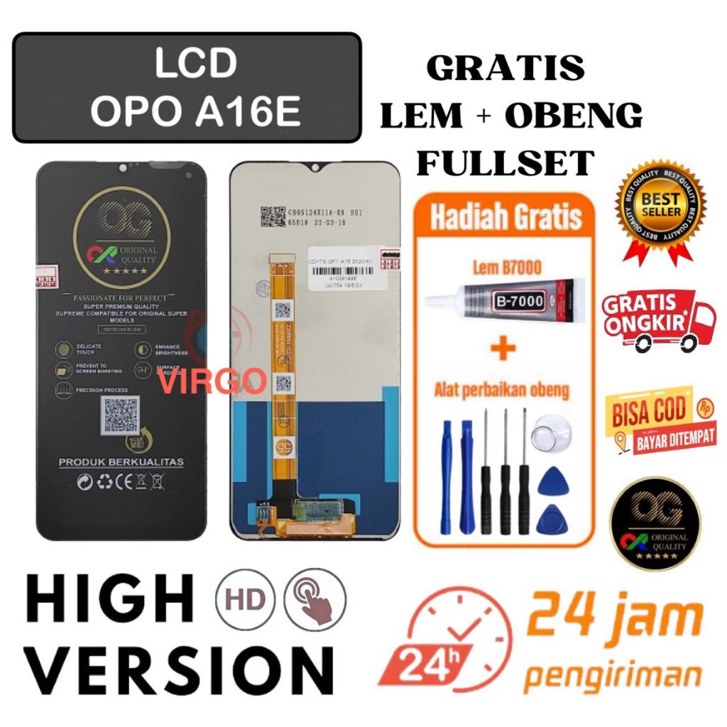 LCD OPPO A16E fullset free LEM + OBENG / LCD TOUCHSCREEN OPPO A16E ORIGINAL OG