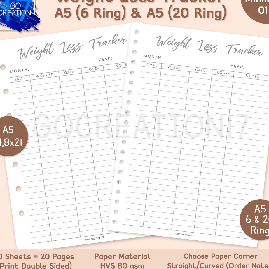 

Hot Buku Planner Kertas Binder Weight Loss Tracker Simple Minimalis A5 ring 2 dan A5 ring 6