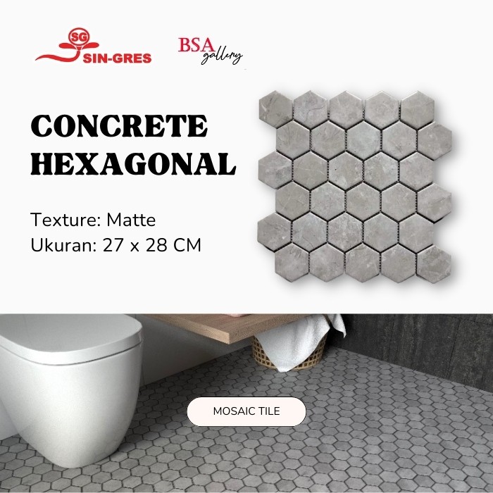 MOSAIC HEXAGON ABU MOTIF / KERAMIK MOZAIK CONCRETE HEXAGONAL DINDING