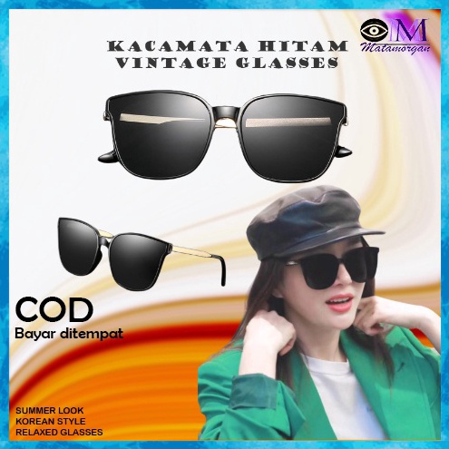 PRODUK TREND KACAMATA HITAM FRAME KOTAK BESAR KACAMATA FASHION VINTAGE OVERSIZE SUN GLASSES UNISEX P