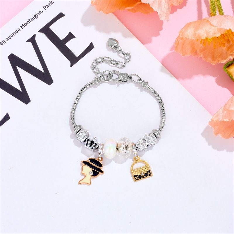 Bbijoux Gelang Set Chnel Gold Silver Wanita Tas Fashion Camellia Flower Stainless Steel