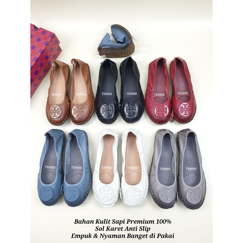 Sepatu tory burch flat logo