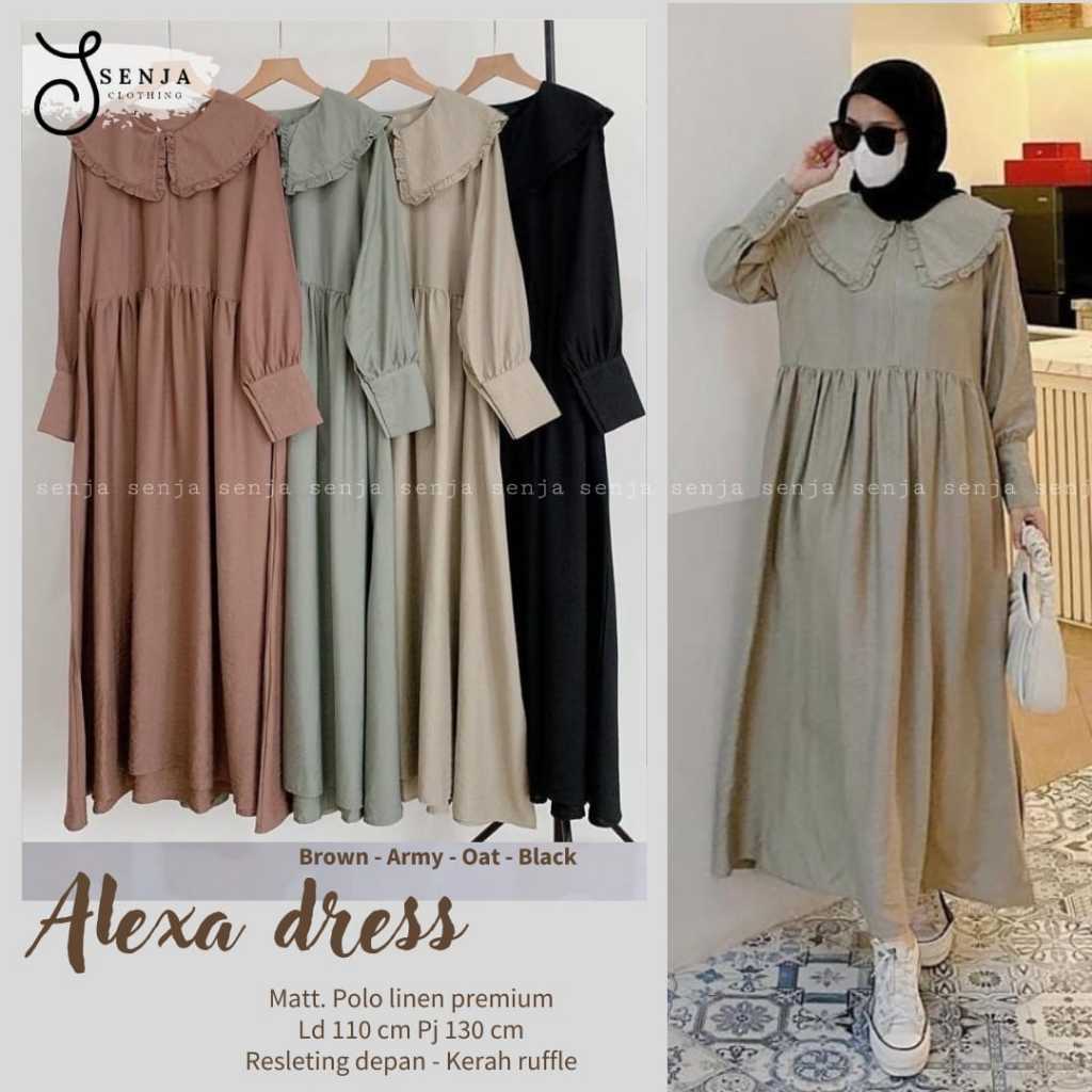 ALEXA dress | ld 110 | Premium Polo Linen | by SENJA | Long dress muslim wanita polos kerah collar