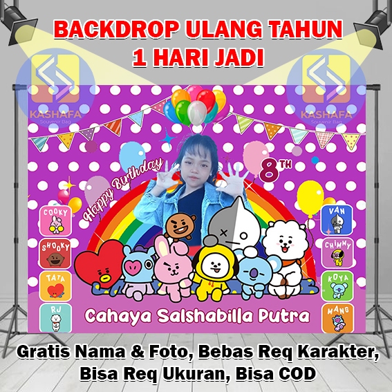 Backdrop Ulang Tahun Anak Karakter / Banner Ulang Tahun Doraemon Custom Nama dan Foto  / Backdrop Ul
