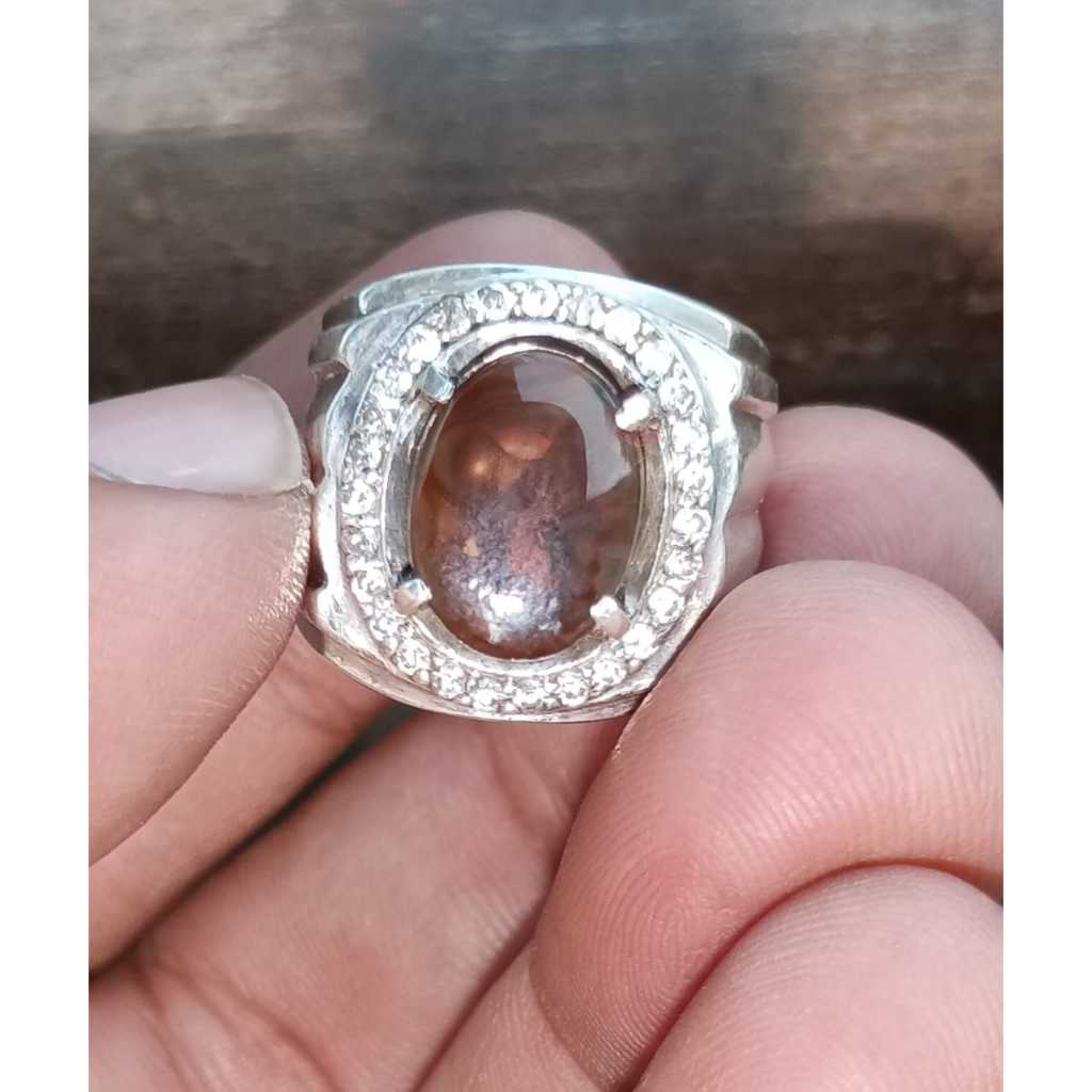 Natural Fire Agate Mexico Size Kantoran Ring Perak 925 Microseting