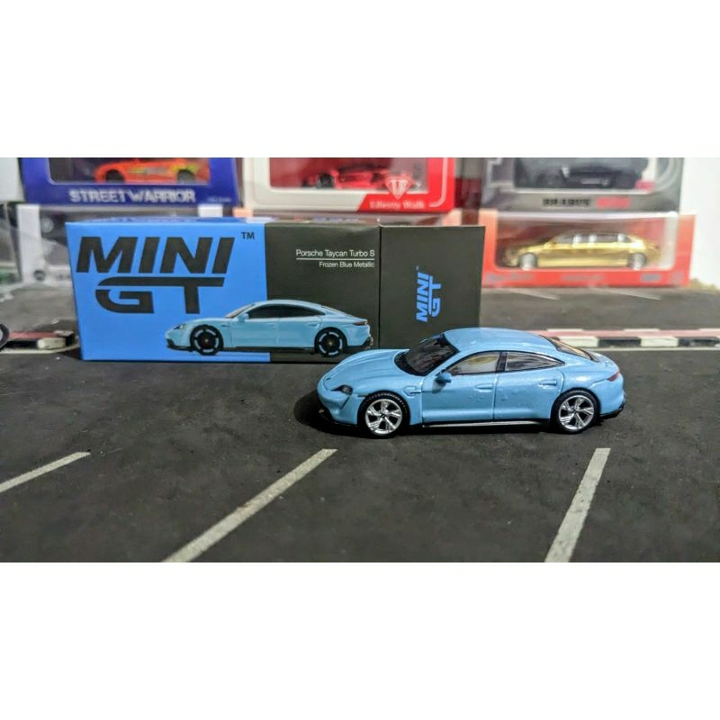 Diecast Mini gt porsche Taycan turbo s blue metallic no 225 skala 64 Swap Band dam Velg