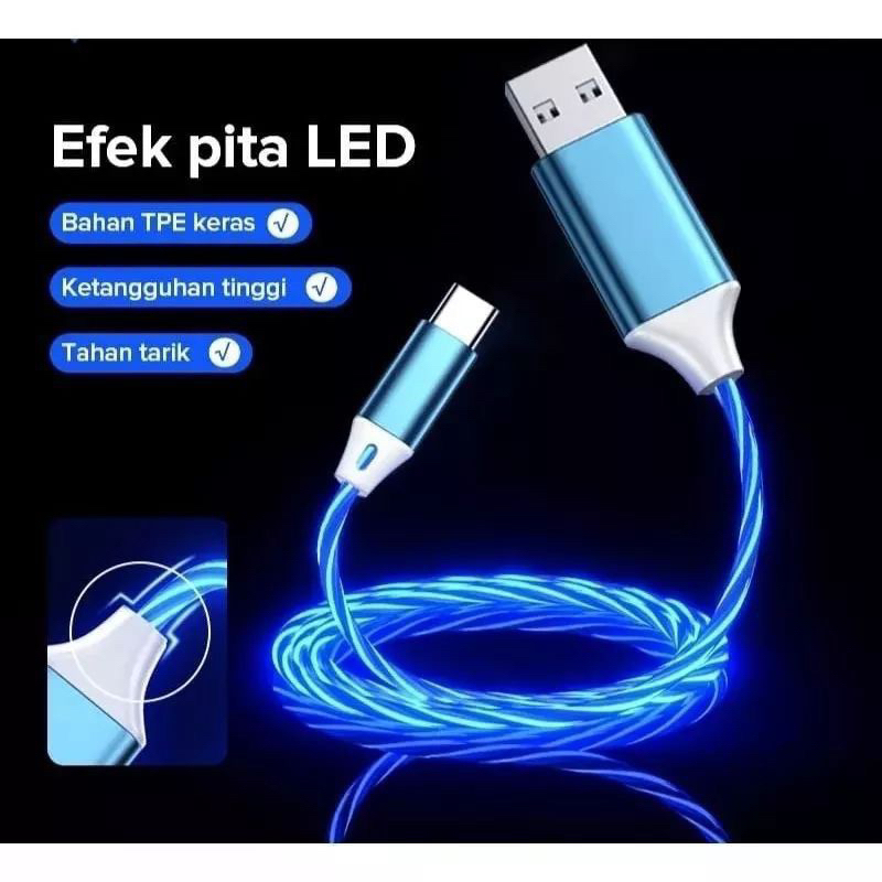 ATA Aceh - KABEL DATA LED FAST CHARGING/ KABEL Strip Lampu Led Kabel Data Type c Micro USB Fast char