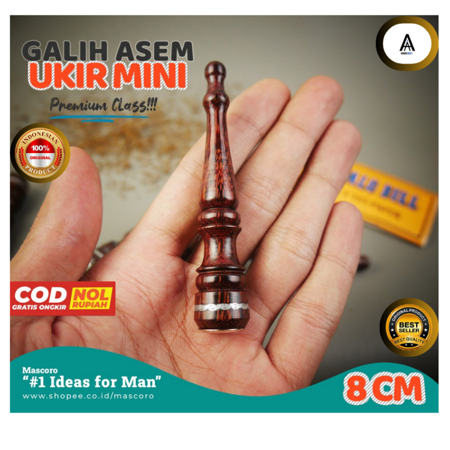Pipa Roko Kayu Galih Asem - Cangklong Padudan Premium Ukir dibawah gading gg panjang 8cm