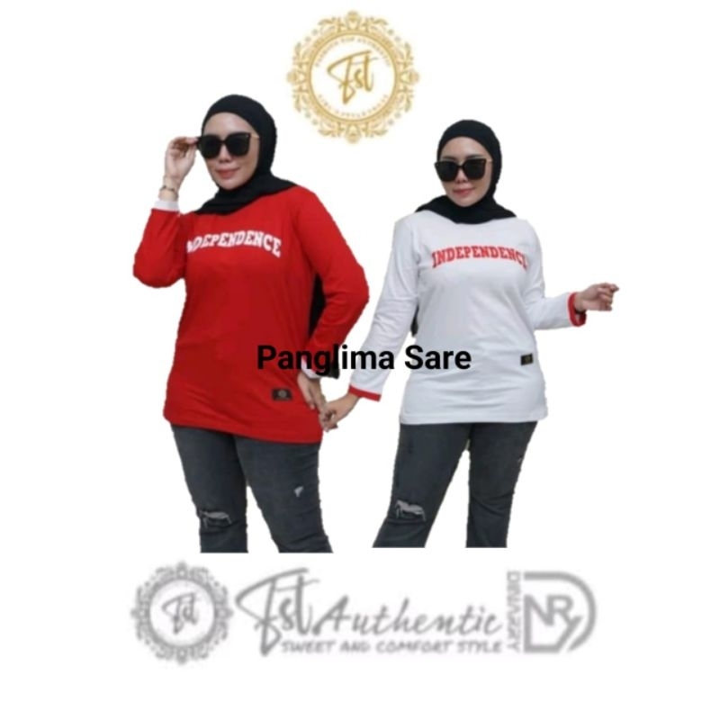 Kaos Lengan Panjang Wanita Dinary Merah Putih / Atasan Wanita / Kaos Wanita / Baju Atasan Wanita Ter