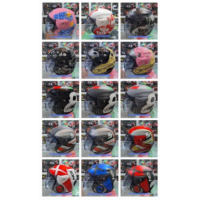 Helm ACH Evo Motif SNI Half Face Kaca Riben Smoke Mirip GM Evo