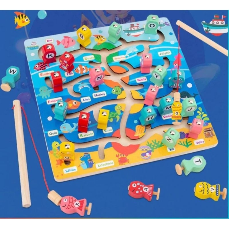 Mainan Pancingan Ikan Magnet Besar Kayu