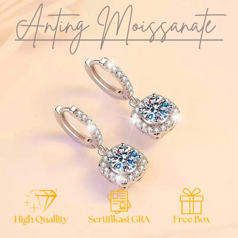 Anting Moissanite Anting perak asli Anting Permata Anting Berlian Anting Wanita Free Box Gift Temper