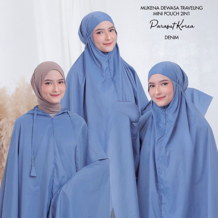 Merakimuslimah Mukena Rainbown anak dan dewasa Traveling Mini Pouch Series Parasut Korea