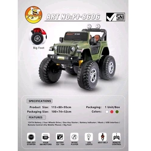 MOBIL AKI MAINAN ANAK JEEP BIGFOOT PACIFIC PJ-8606 / PJ8606