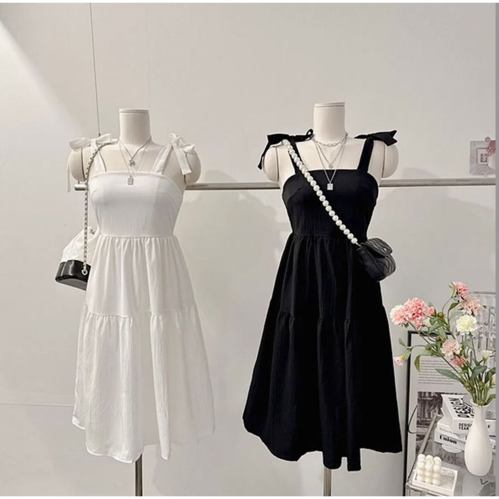 DRESS PANTAI TERBARU 2026 KARINA DRESS TALI PITA SEMOK SERUT DRESS COQUETTE