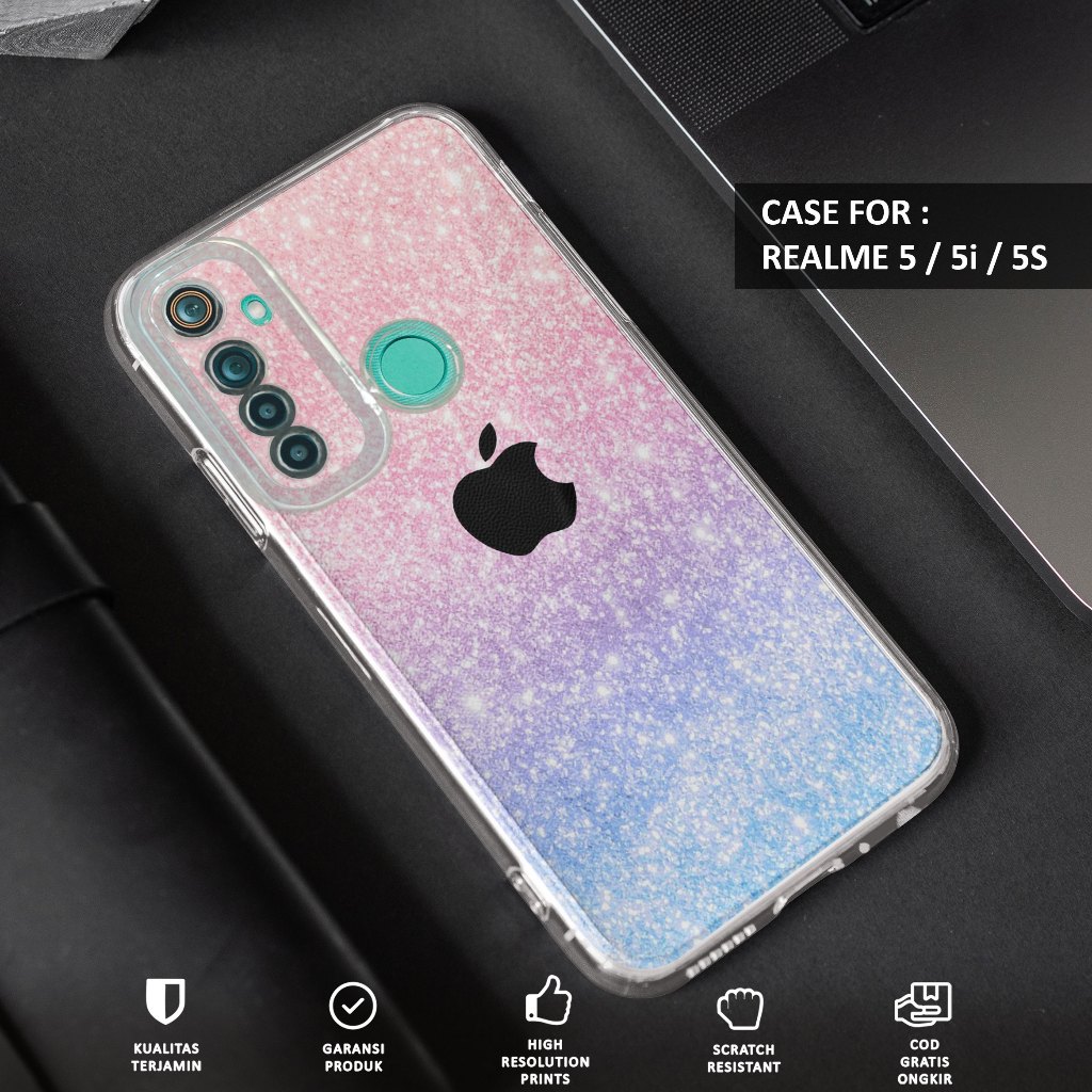 Case REALME 5 5i 5s - Casing REALME 5 5i 5s Motif APL GLITTER - Softcase Premium Fourside - Bening T