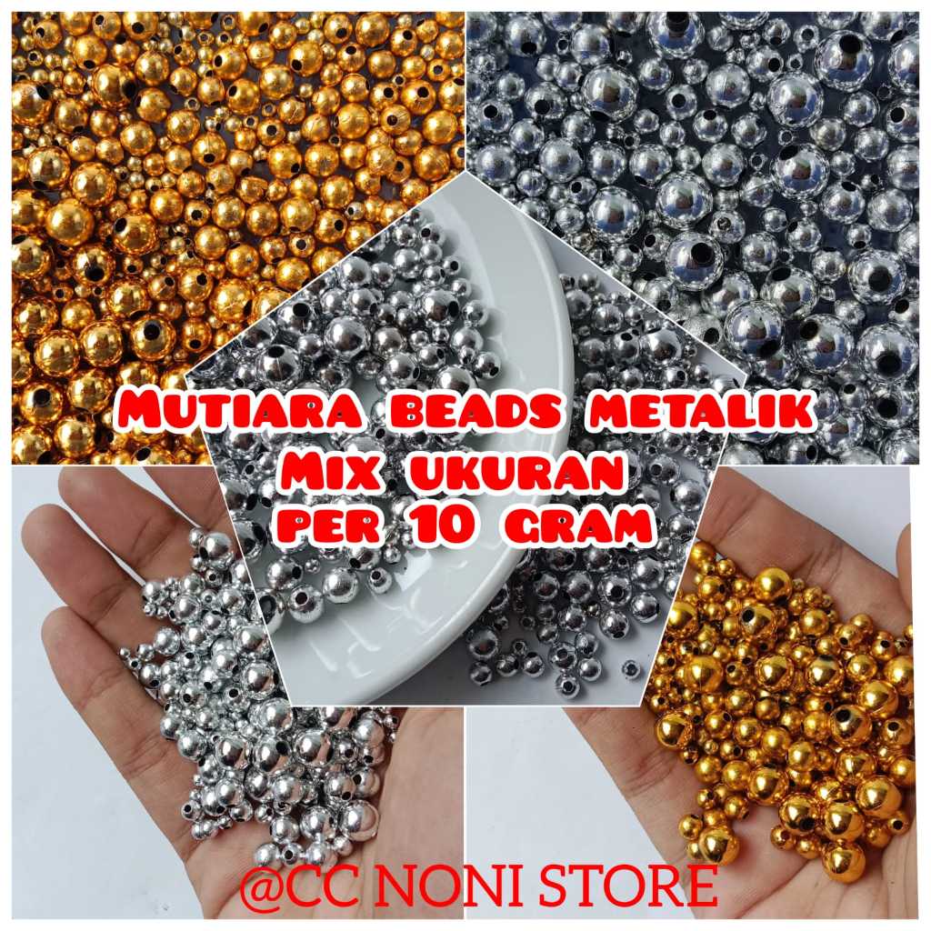 mutiara ringan beads metalik kombinasi ukuran per 10 gram