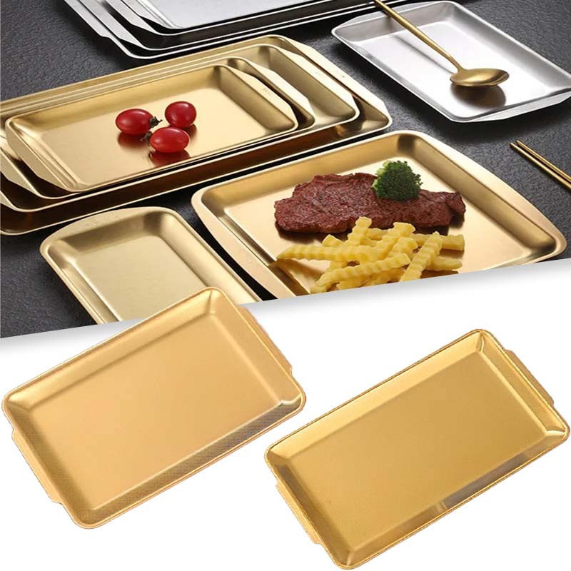 Baki Emas Deluxe Nampan Nampan Cantik Baki Prasmanan Stainless Nampan Persegi Panjang