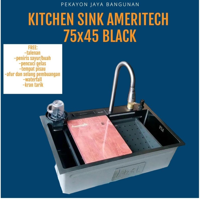 Kitchen sink Ameritech 7545 black/ kitchen sink modren 7545 hitam