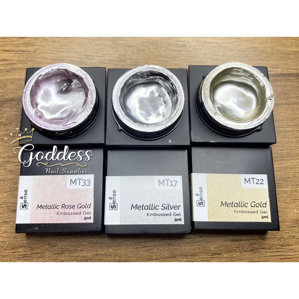

SENSE METALIC EMBOSS GEL PAINTING GEL METAL GOLD SILVER ROSEGOLD BLACK WHITE 5ML KODE H8W3
