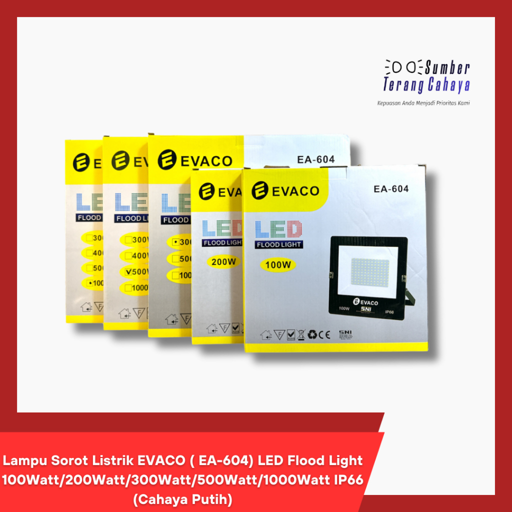 Lampu Sorot Listrik EVACO ( EA-604) LED Flood Light 100Watt/200Watt/300Watt/500Watt/1000Watt IP66 (C