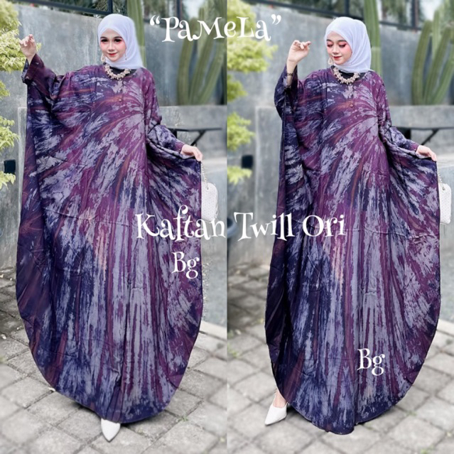 Kaftan twill ori Motif Pamela Ungu bg collection