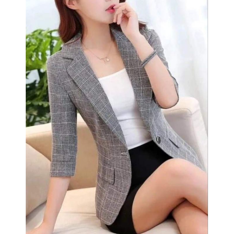 Blazer wanita kotak/Jas cewe variasi kotak/Jas kotak resmi/jas wanita abu/jas kantor wanita